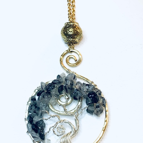 Handmade Gold Tree of Life with gemstones Necklace - Picture 1 of 5